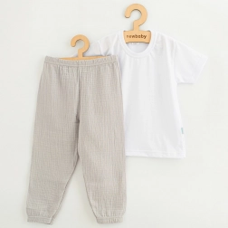 Børnesæt i bomuld: T‑shirt og musselinbukser New Baby Kindergarten lysegrå 104 (3–4 år)