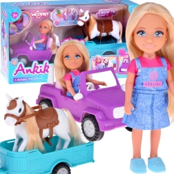 Woopie dukke Niki med hest, bil og trailer