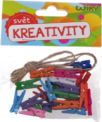 Farvede mini-klemmer 2,5 cm med snor, 25 stk.