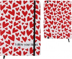 Noter A5 med solidt omslag og hjerter