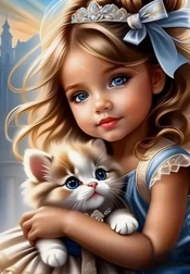 Diamantmaleri Pige med kat 30x40 cm