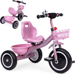 Børnetrehjulet cykel med skridsikre håndtag, klokke og kurv, pink ECOTOYS
