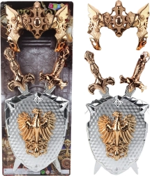 Børneriddersæt Skjold med To Sværd og Maske Gylden Ørn