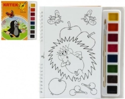 Malebøger med muldvarpen med vandfarver og pensel