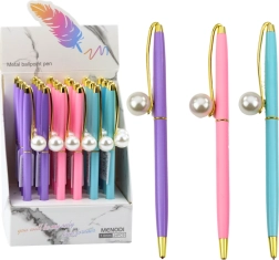 Metal kuglepen med perle blå blæk 1,0 mm