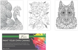 Fortrykt lærred til maling 20 × 15 cm – ulv, påfugl og buket