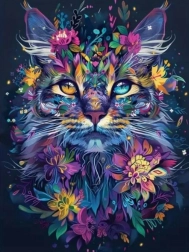 Diamantmaling – blomsterportræt af kat 30 × 40 cm