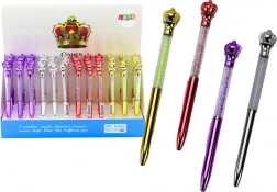 Kuglepen med krone og glitrende sten, blå blæk 0,7 mm, miks af farver