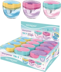 Keyroad Tri Plus blyantspidser pastel, tre-huls med stor beholder