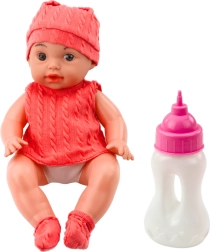 Stofdukke med flaske 30 cm, lydeffekter, lyserødt tøj
