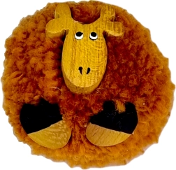 Træmagnet med pompon – giraf – håndlavet dekoration