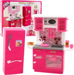 Rosa dukke-køkken med køleskab til 29 cm dukker