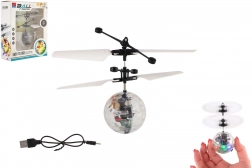 Flyvende helikopterkugle med LED-lys og håndstyring