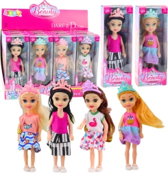 Mini dukke prinsesse med krone farverig kjole 14 cm