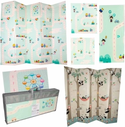 foldbar, dobbelt­siddet pudeskum læringsmåtte panda og vej 180 × 200 cm