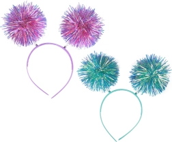 Party hårbøjle med glitrende pom‑pom‑kugler