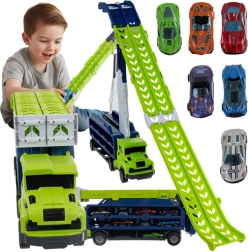 Lastbil med rutsjebane og 6 metalbiler