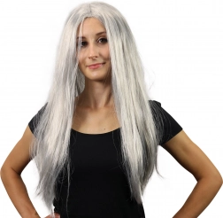 sølv hekseparyk med langt hår