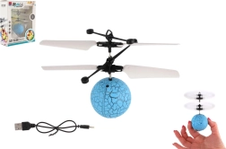 Flyvende helikopterkugle med LED-lys og håndstyring, USB-opladning, blå
