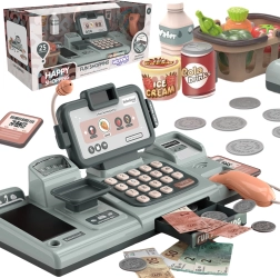 Børnekasseapparat med vægt, scanner og kurv til købmandsleg