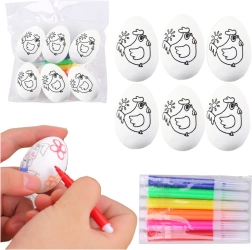 Styropor påskeæg til at male med tuscher, motiv med høne, 6 stk.