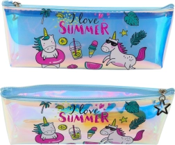 Holografisk pige-pennal med enhjørningemotiv til sommeren