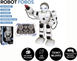 Interaktiv robot FOBOS 40 cm, taler tjekkisk, med fjernbetjening og USB-opladning