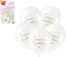 Latexballoner Happy Birthday med guldtryk 28 cm, 5 stk