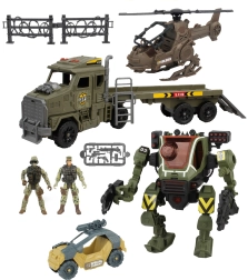 Robotisk mecha-sæt med trækker og helikopter 60 cm med lys- og lydeffekter