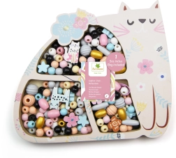 Træperler i pastelfarver formet som kat