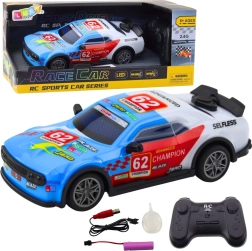 Fjernstyret racerbilst med LED og vanddamp, blå 1:22