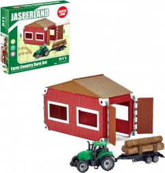 Sæt med traktor og gård med lade