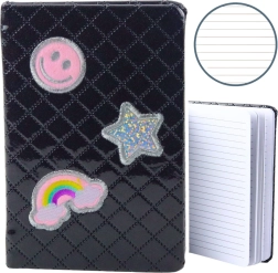 Notesbog med påsyede mærker sort B6 80 sider