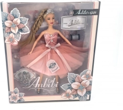 Dukke i lyserød kjole 30 cm