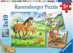 RAVENSBURGER puslespil – dyrekram, 3×49 brikker