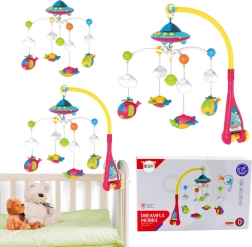 Baby-uro til tremmeseng UFO med fly og projektor