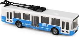 Blå trolleybus til offentlig transport med svinghjul, 16 cm