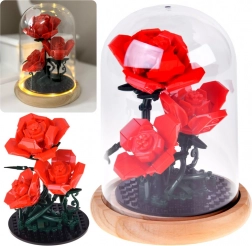 Byggesæt: oplyst rød rose under kuppel, 219 dele