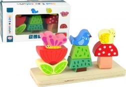 Træpuslespil blomst, sommerfugl og fugl