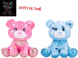 Plysset bamse 20 cm med tørklæde, lyser i mørke