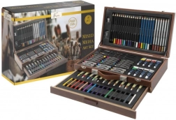 Stor kreativ træmappe – sæt med 91 dele til maling og tegning