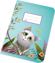 Skolehæfte A5 512 med kattemotiv, linjeret 16 mm