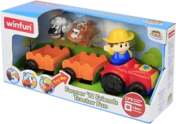 Traktor med trailer, der spiller og blinker