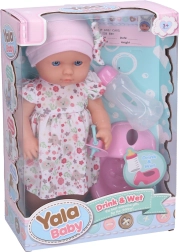 Babydukke, der tisser, med flaske 30 cm