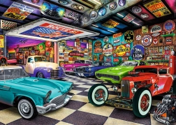 Trefl Puzzle Premium Plus Tea Time: samlerens garage med biler 1000 brikker
