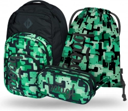 Sæt BAAGL Coolmate Green: rygsæk, penalhus, pose