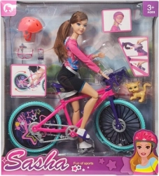 Dukke på cykel med tilbehør
