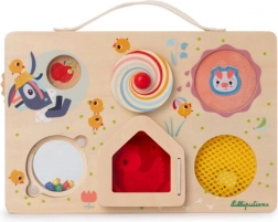 Lilliputiens træpanel med aktiviteter - eventyr på gården