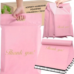 Rosa postforsendelses polyposer med udstanset bærehank 310 × 420 + 70 mm, 50 stk.