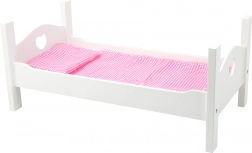 Træseng til dukker med hvide hjerter